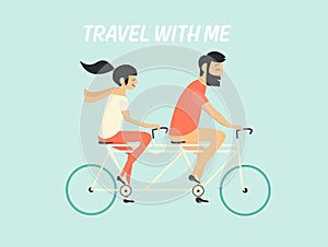 Couple riding bicycle. Hipster couple