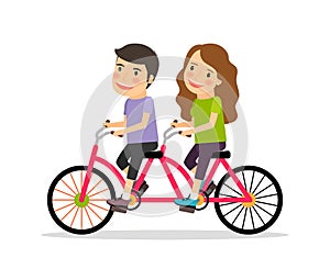 Couple riding tandem bicycle