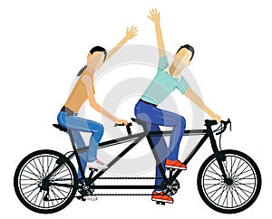 Couple riding tandem bike