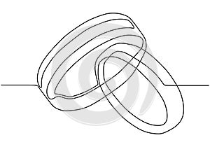 Couple ring one line drawing. Love and marriage symbol of rings for woman and man