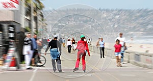 Couple rollerblading