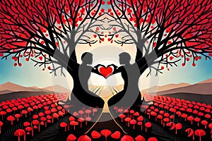 A couple romancing in a fairy tale, silhouette of a romancing couple