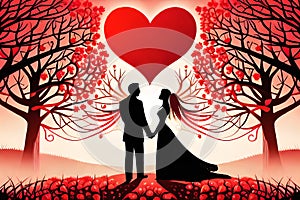 A couple romancing in a fairy tale, silhouette of a romancing couple