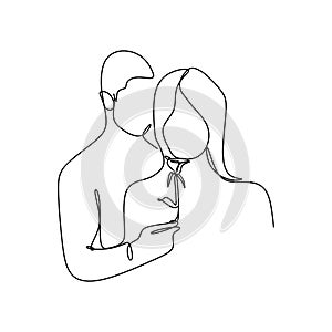 Couple romantic continuous line drawing vector. Concept of a man give a glower to his girl. Boyfriend and girlfriend surprised photo