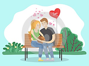 Couple on Romantic Date Sitting on Bench in Park