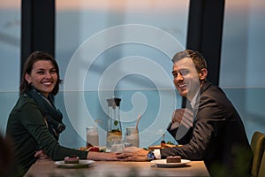 Couple on a romantic dinner at the restaurant