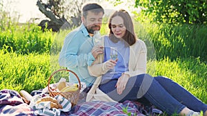 Couple on romantic walk, a picnic.