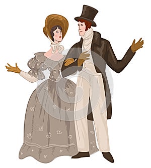 Couple of romanticism epoch, vintage man and woman