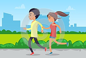 Couple Running or Jogging in Park, Sportswear