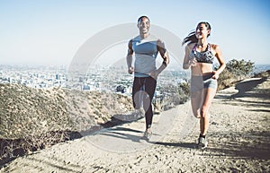 Couple running in los angeles