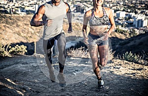 Couple running in los angeles