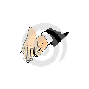 couple\'s hands on top of each other displaying the wedding ring vector illustration