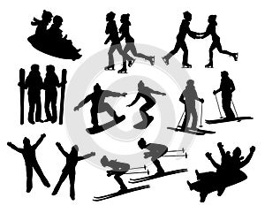 Couple`s Winter fun activities silhouettes set