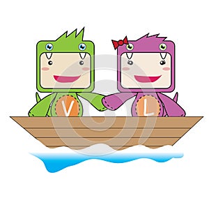 couple sailing on boat. Vector illustration decorative design