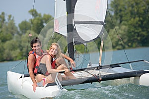 Couple on sailing vessel