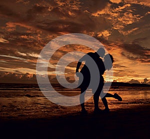 Couple Scene of love Sunset at the Beach