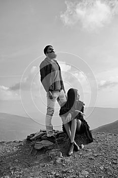 Couple secrets fantasy. couple observe mountain scene