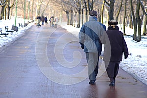 A couple of seniors walking