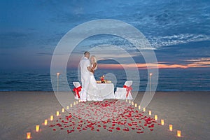 Couple share a romantic dinner with candles