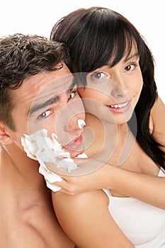 Couple with shaving cream