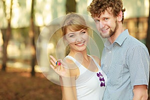 Couple showing their new house keys