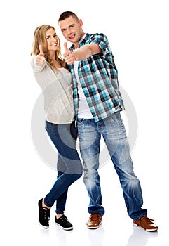 Couple showing thumbs up