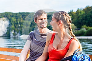 Couple sightseeing at Danube Weltenburg monastery