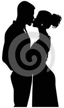 Couple Silhouette with kiss, Valentine\'s day romantic couple silhouette, generative ai.