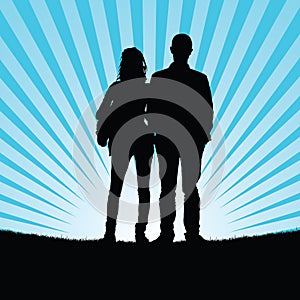 couple silhouette with prision ball in nature colorful illustration