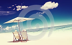 Couple Sitting Beach Tropical Relaxation Concept