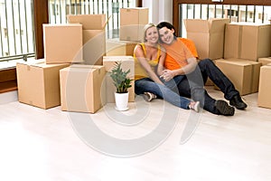 Couple sitting in new home