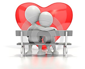 Couple sitting on park bench by heart