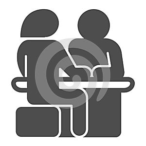 Couple sitting at the table, date solid icon, dating concept, man and woman dating vector sign on white background