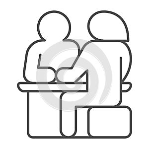 Couple sitting at the table, date thin line icon, dating concept, man and woman dating vector sign on white background