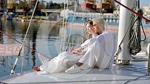 Couple sitting on a yacht