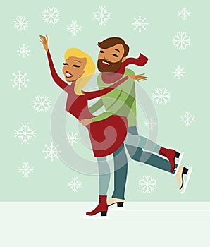 Couple skating on ice rink