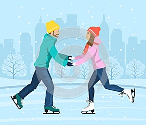 Couple Skating on Ice rink .