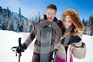 Couple on ski holiday