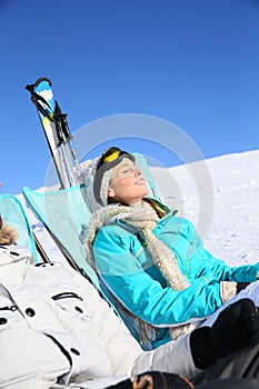 Couple of skiers resting on the slopes