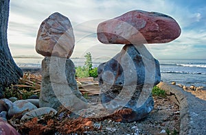 A little rock stacking and balancing at C st. in Ventura, California photo