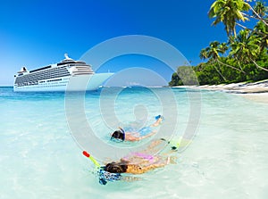 Couple Snorkelling Summer Beach Vacation Concept photo