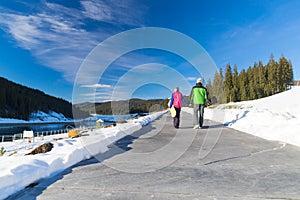 Couple With Snowboard And Ski Resort Snow Winter Mountain Man Woman