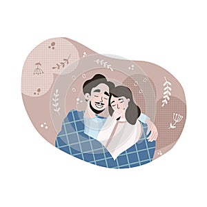 Couple Spending Time. Cozy romantic illustration of young couple in love. Flat Style