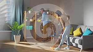 a couple of spouses does cleaning in an apartment or house