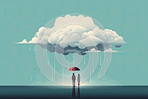 couple stand under rainy cloud AI generated