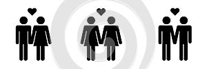 Couple stick figure icon set. heterosexual homosexual straight lgbtq. Eps vector