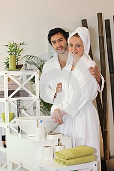 Couple stood in the bathroom