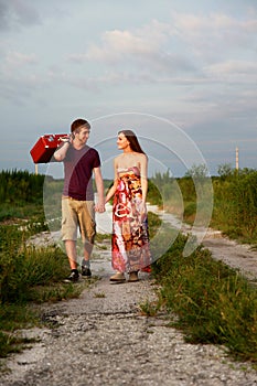 Couple with suitcase photo