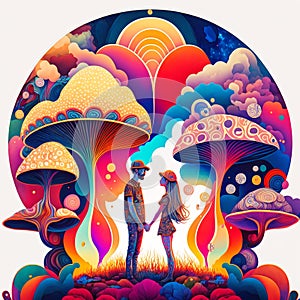 couple in surreal landscape