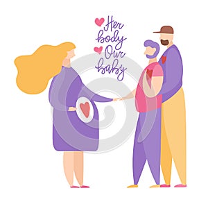 Couple with Surrogate Pregnant woman. Vector illustration flat cartoon style. Adoptive parents. Surrogacy